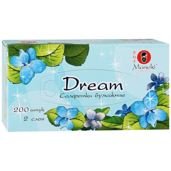 Салфетки бумажные "Maneki" Dream 2 слоя, белые, 200 штуки