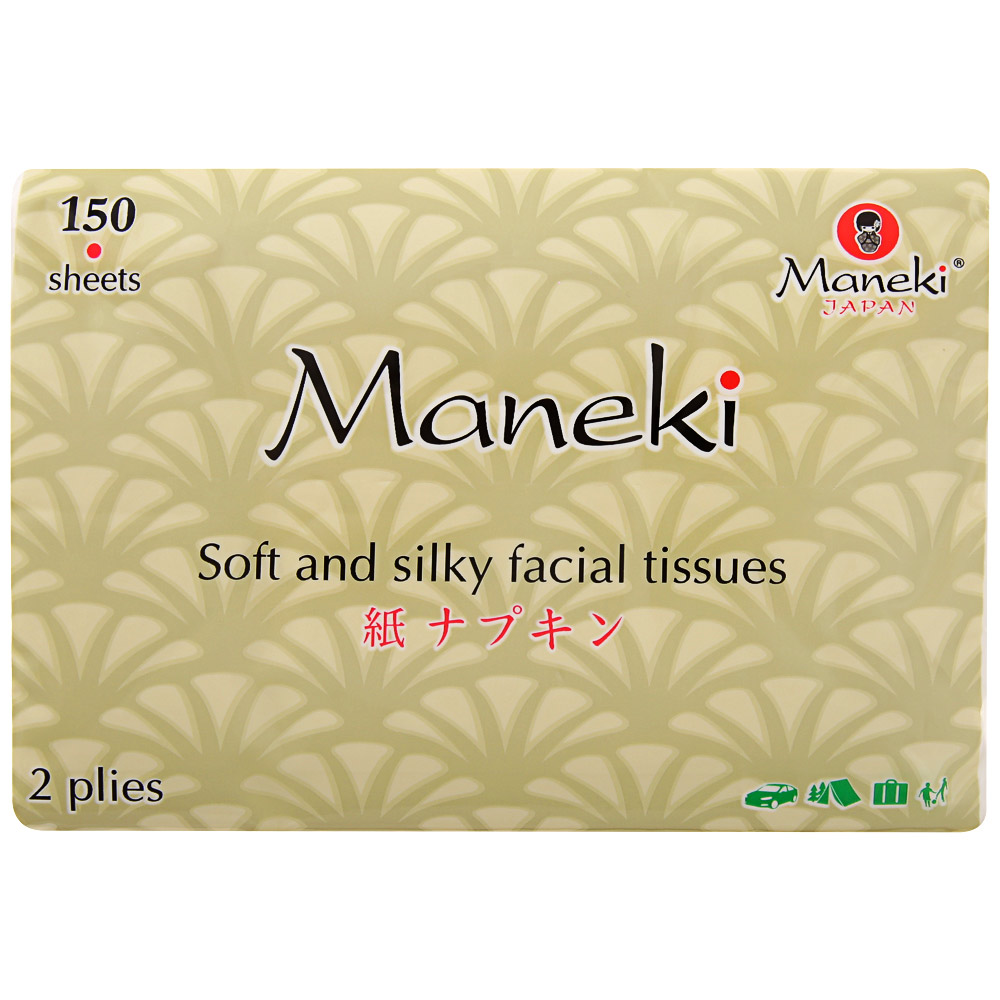 Салфетки бумажные "Maneki" Kabi 2 слоя, белые, 150 штуки