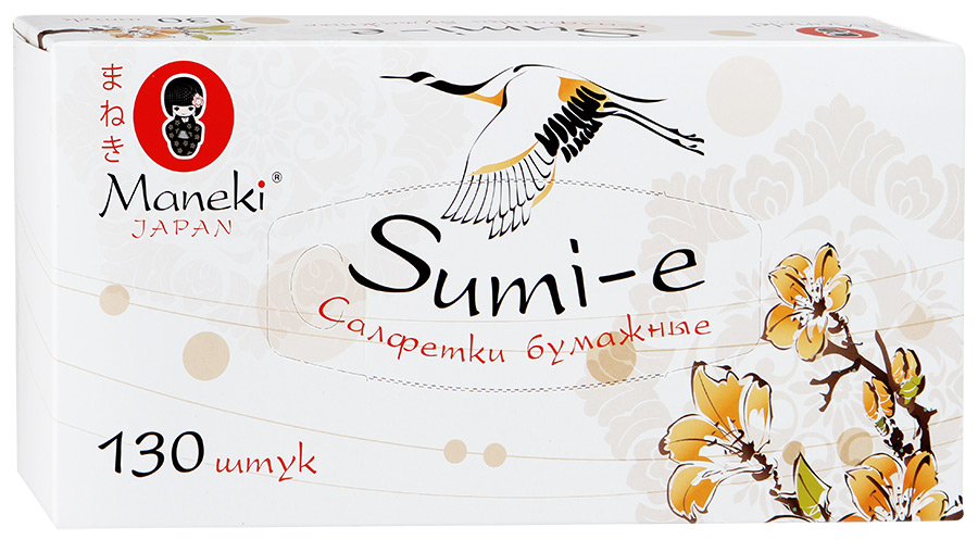Салфетки бумажные "Maneki" Sumi-e 2 слоя, белые, 130 штуки