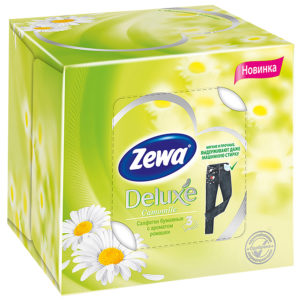 Салфетки бумажные косметические Zewa Deluxe Ромашка 3 слоя, 60шт