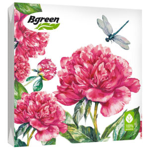 Салфетки бумажные Bulgaree Green "Пионы" 3слоя 33*33см 20шт