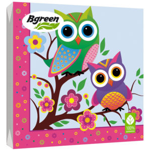 Салфетки бумажные Bulgaree Green "Совы" 3слоя 33*33см 20шт