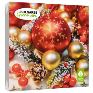 Салфетки бумажные Bulgaree Green новогодние "Красные шары" 3слоя, 33*33см*20шт