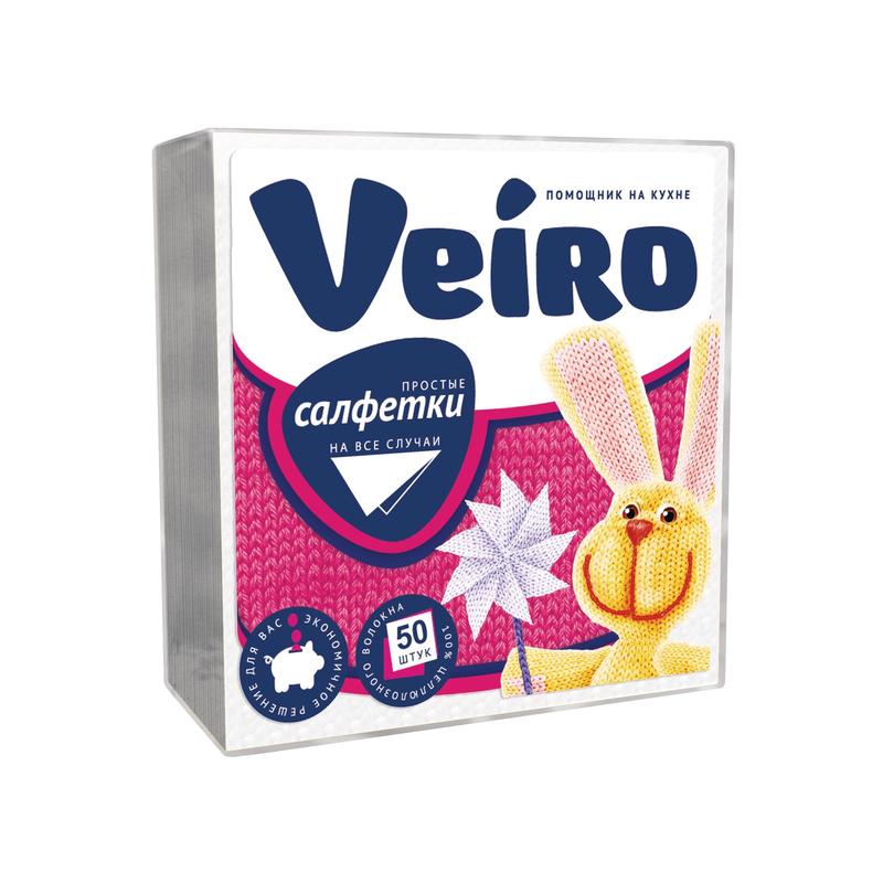 Салфетки бумажные Veiro 24x24 см белые 1-слойные 50 штук в упаковке