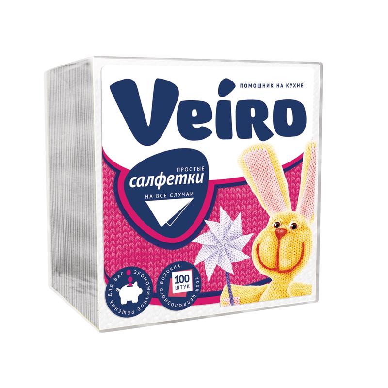 Салфетки бумажные Veiro 24x24 см белые 1-слойные 100 штук в упаковке