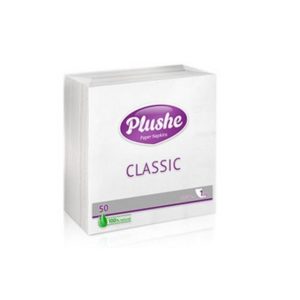 Салфетки бумажные Plushe Classic 24x24 см белые 1-слойные 50 штук в упаковке