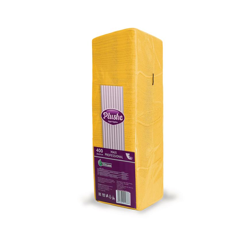 Салфетки бумажные Plushe Maxi Professional 24x24 см желтые 1-слойные 400 штук в упаковке