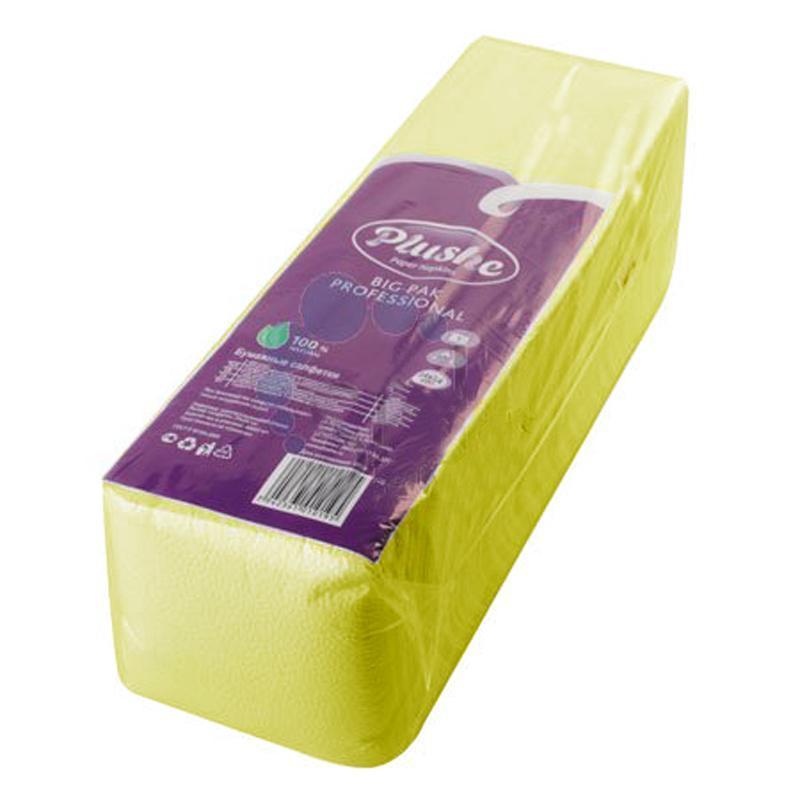 Салфетки бумажные Plushe Maxi Professional 1-слойные 24x24 см желтые (400 штук в упаковке)