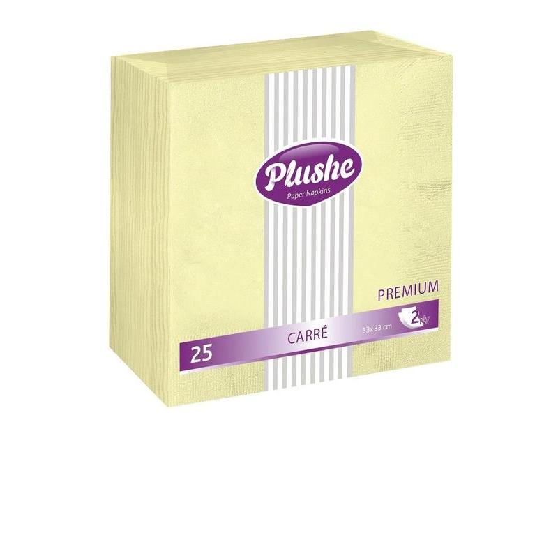 Салфетки бумажные Plushe Premium Carre 33x33 см желтые 2-слойные 25 штук в упаковке