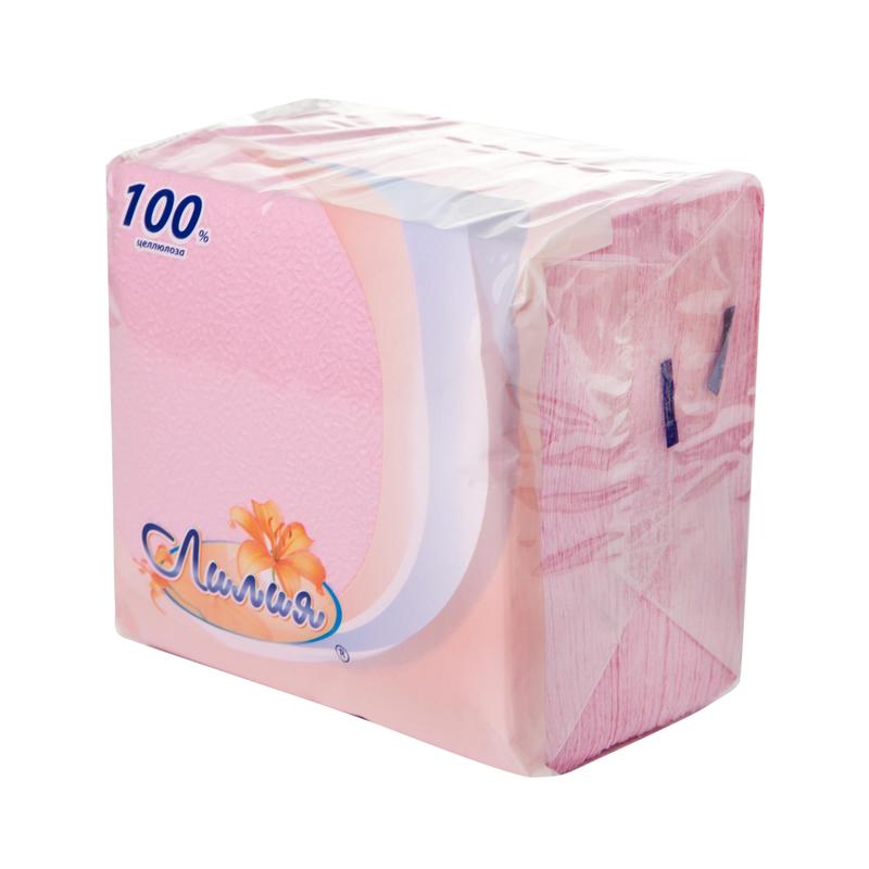 Салфетки бумажные Лилия Soft (1-слойные, 24x24 см, розовые с тиснением, 85 штук в упаковке)