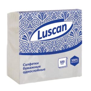 Салфетки бумажные Luscan 24x24 см белые 1-слойные 100 штук в упаковке