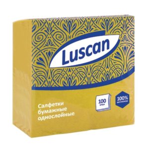 Салфетки бумажные Luscan 24x24 см желтые 1-слойные 100 штук в упаковке