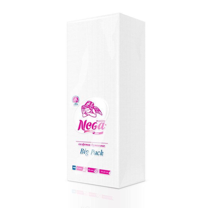 Салфетки бумажные Nega Big Pack 24x24 см белые 1-слойные 400 штук в упаковке