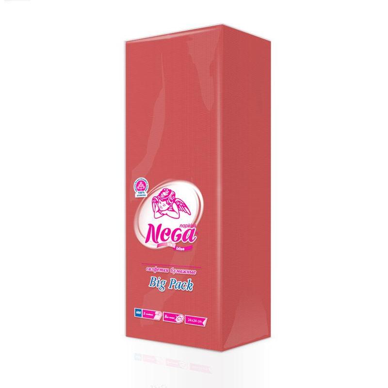 Салфетки бумажные Nega Big Pack (1-слойные, 24x24 см, красные с тиснением, 400 штук в упаковке)