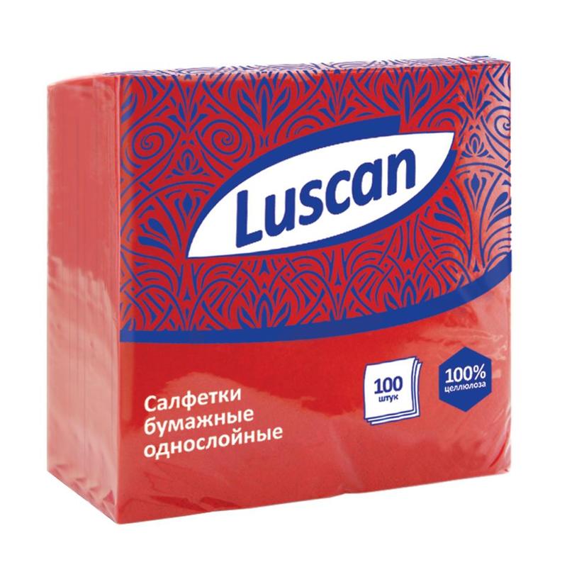 Салфетки бумажные Luscan 24x24 см красные 1-слойные 100 штук в упаковке