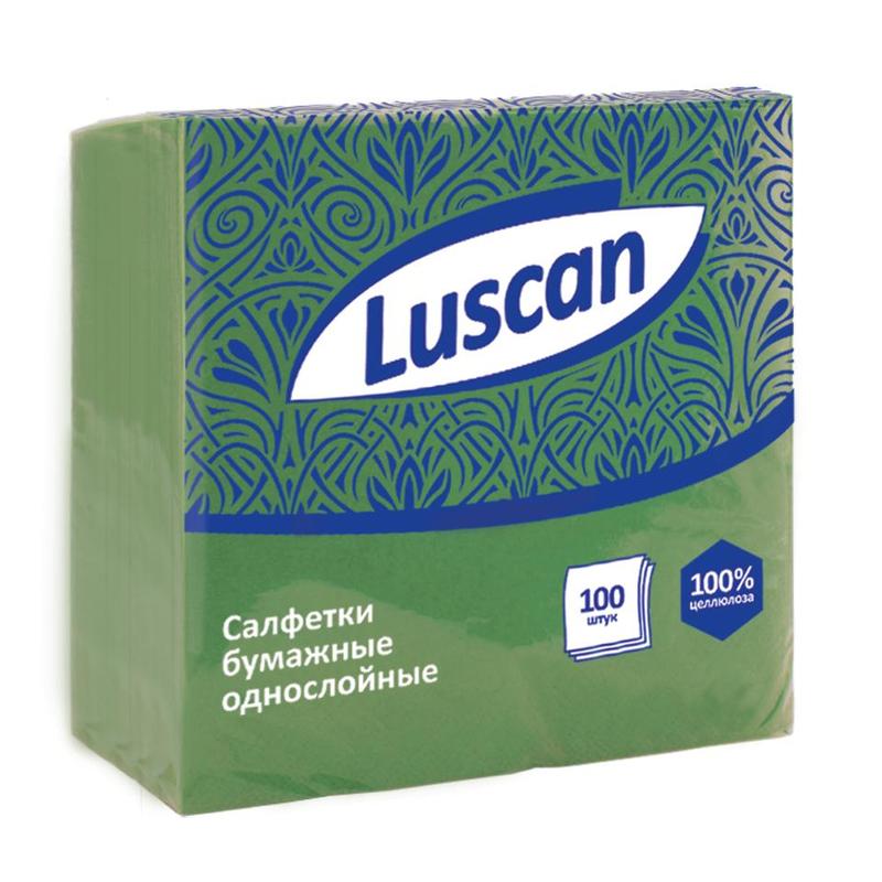 Салфетки бумажные Luscan 24x24 см зеленые 1-слойные 100 штук в упаковке