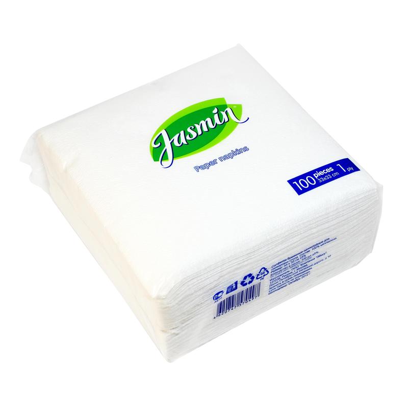 Салфетки бумажные Jasmin 33x33 см белые 1-слойные 100 штук в упаковке