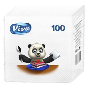 Салфетки бумажные Viva 24x24 см белые 1-слойные 100 штук в упаковке