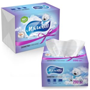 Салфетки бумажные Мягкоff 1-слойные (22х13 см, белые, 200 штук в упаковке)