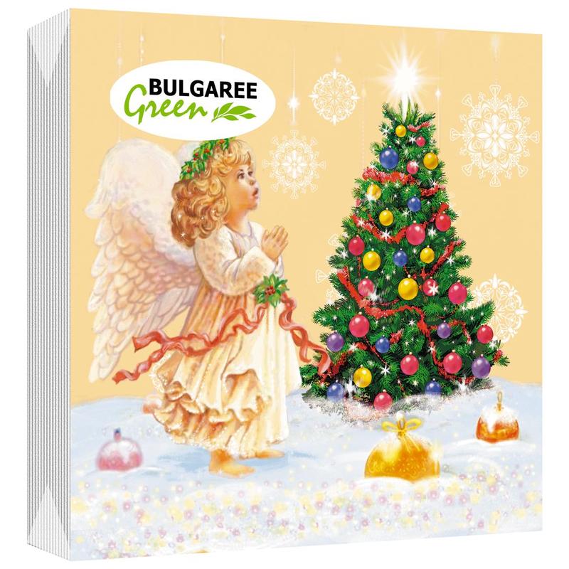 Салфетки бумажные BG Рождественский ангел 2-слойные (24х24 см, белые, 50 штук в упаковке)