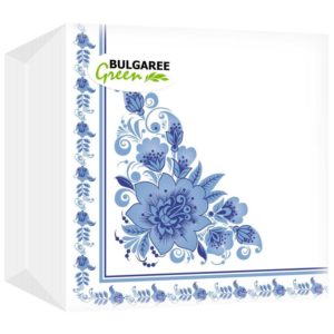 Салфетки бумажные BG Гжель 24x24 см белые 1-слойные 100 штук в упаковке