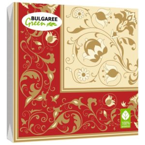 Салфетки бумажные BG Классика Белиссимо 33x33 см красные/золотистые 3- слойные 20 штук в упаковке
