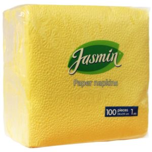 Салфетки бумажные Jasmin 24x24 см желтые 1-слойные 100 штук в упаковке
