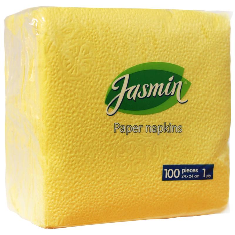 Салфетки бумажные Jasmin 24x24 см желтые 1-слойные 100 штук в упаковке