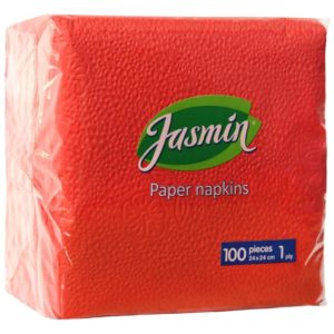 Салфетки бумажные Jasmin 24x24 см красные 1-слойные 100 штук в упаковке