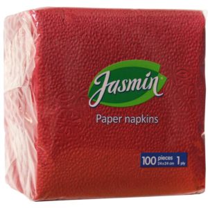 Салфетки бумажные Jasmin 24x24 см бордовые 1-слойные 100 штук в упаковке
