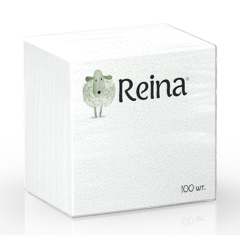 Салфетки бумажные Reina 24x24 см белые 1-слойные 100 штук в упаковке