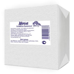 Салфетки бумажные Nega 24x24 см белые 1-слойные 90 штук в упаковке